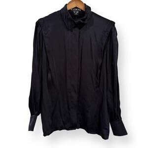 NEW Escada Black Silk Blouse Womens Size 38 US 8 Vintage 80s 90s Luxury Designer